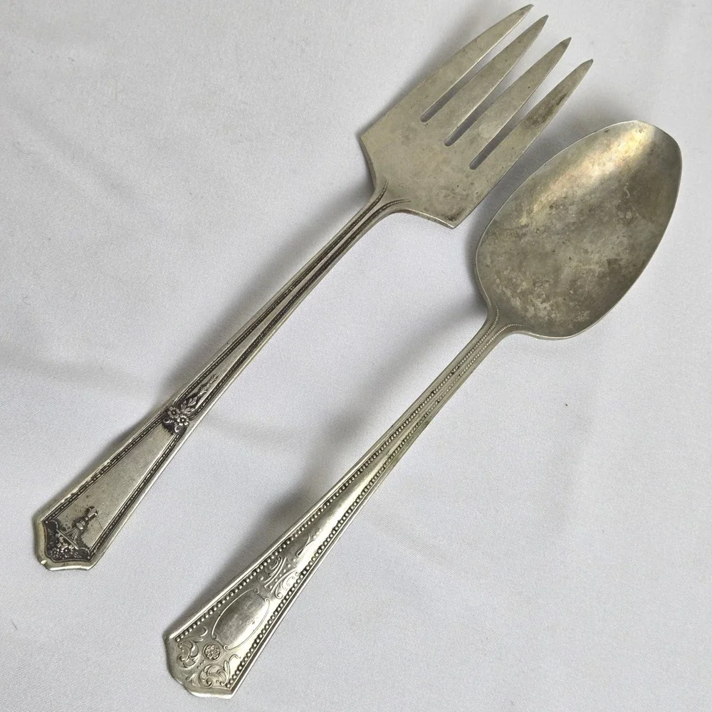 Serving Spoon & Fork, Rogers Nickel Silver Spoon, R.C.C.O Bouquet Plate Fork Vtg